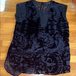 Black sheer and velvet short sleeve blouse